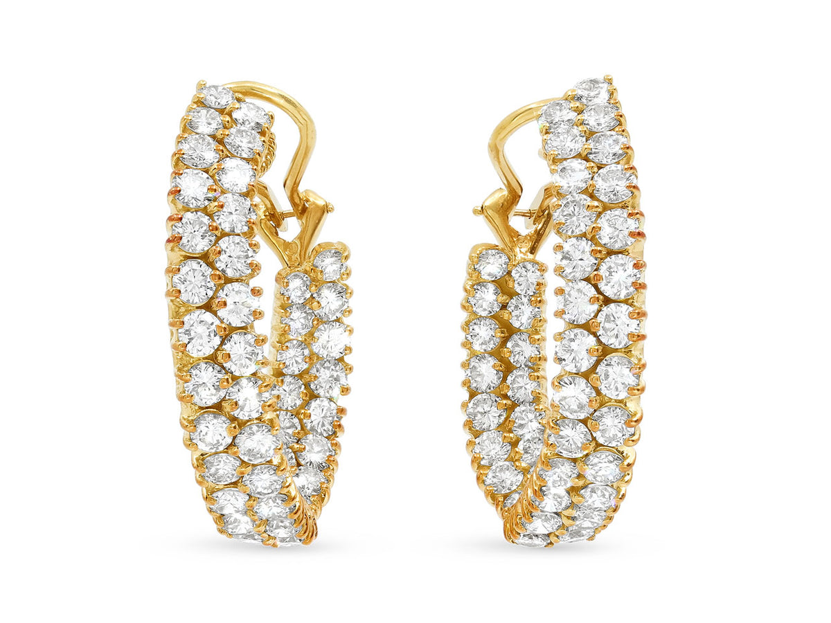 Pair of 18K gold diamond hoop earrings with omega backs