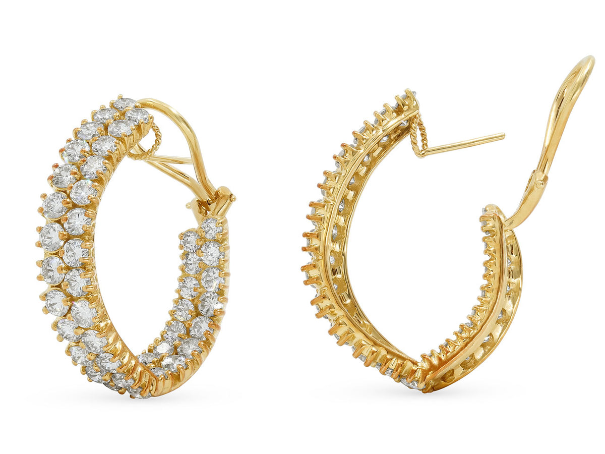 Diamond hoop earrings in 18K yellow gold with omega backs