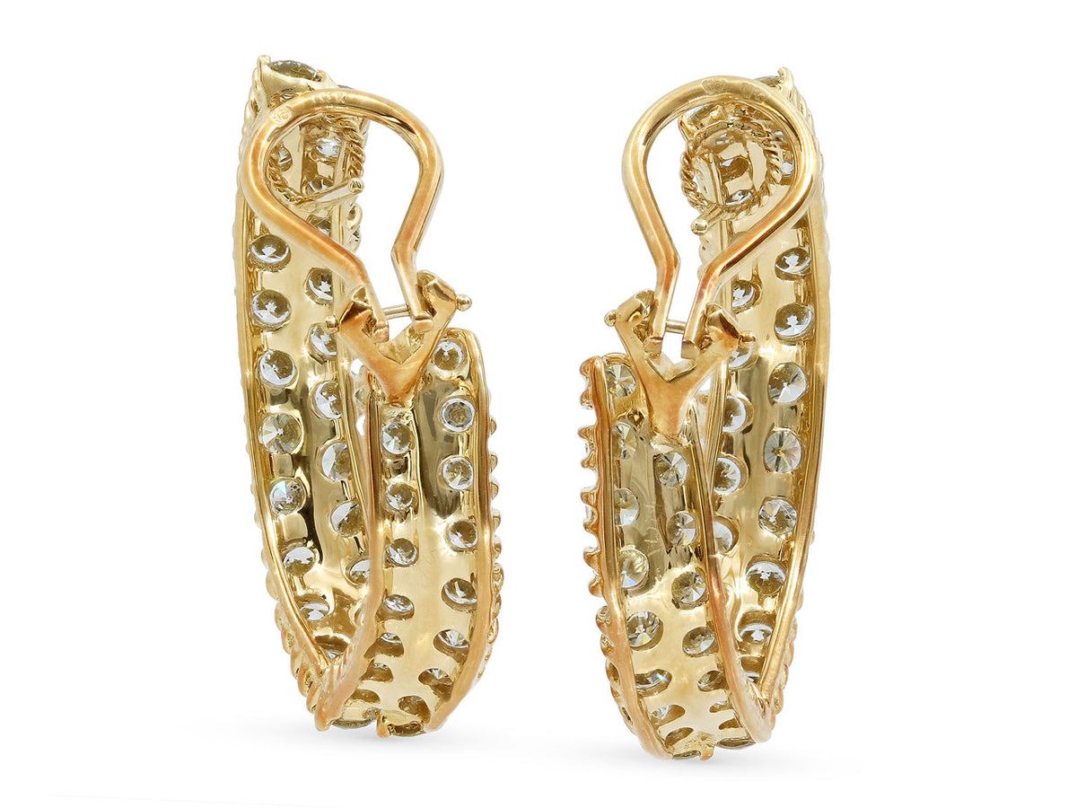 Pair of 18K yellow gold diamond hoop earrings