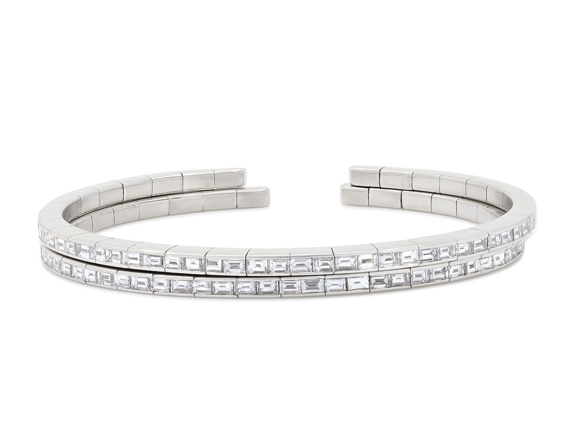 Pair of flexible white gold diamond bangle bracelets