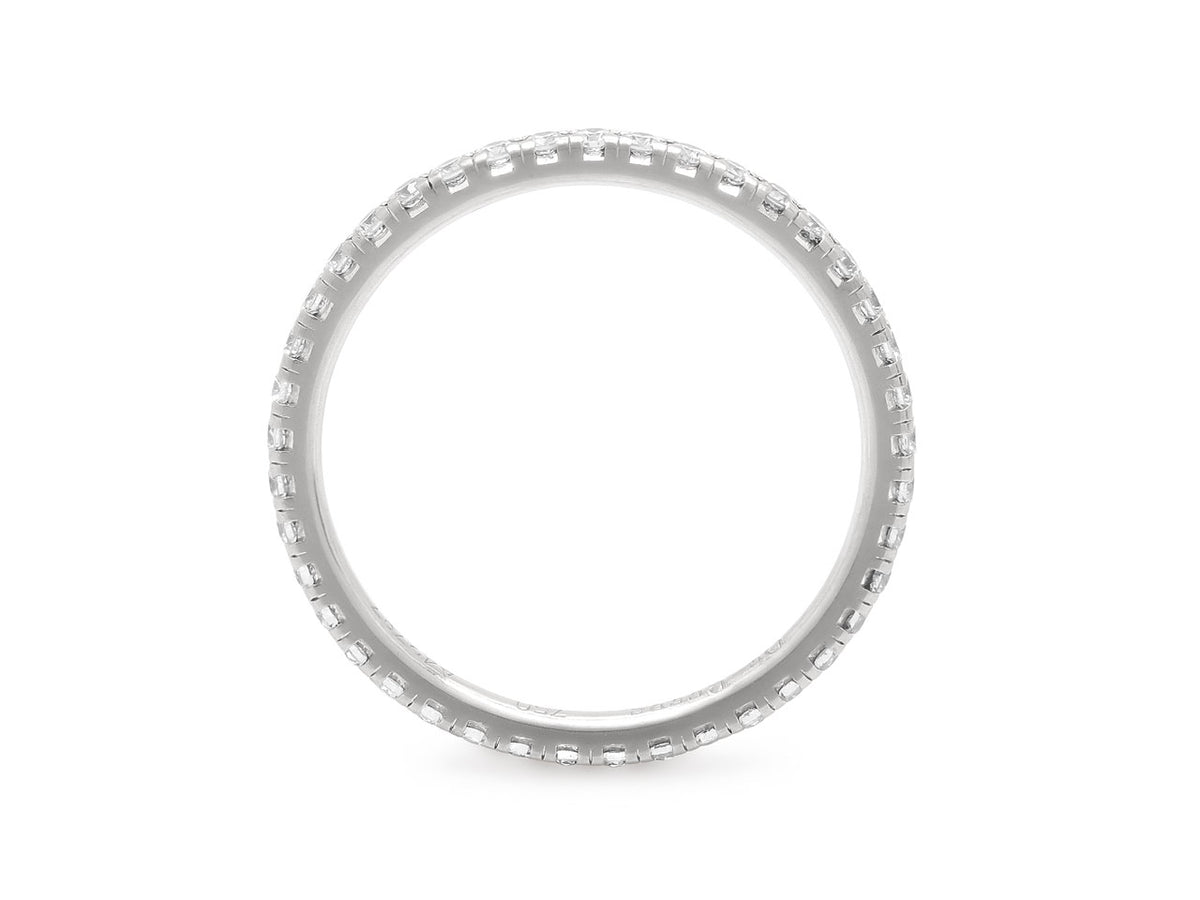 Circular white gold diamond eternity band viewed from above