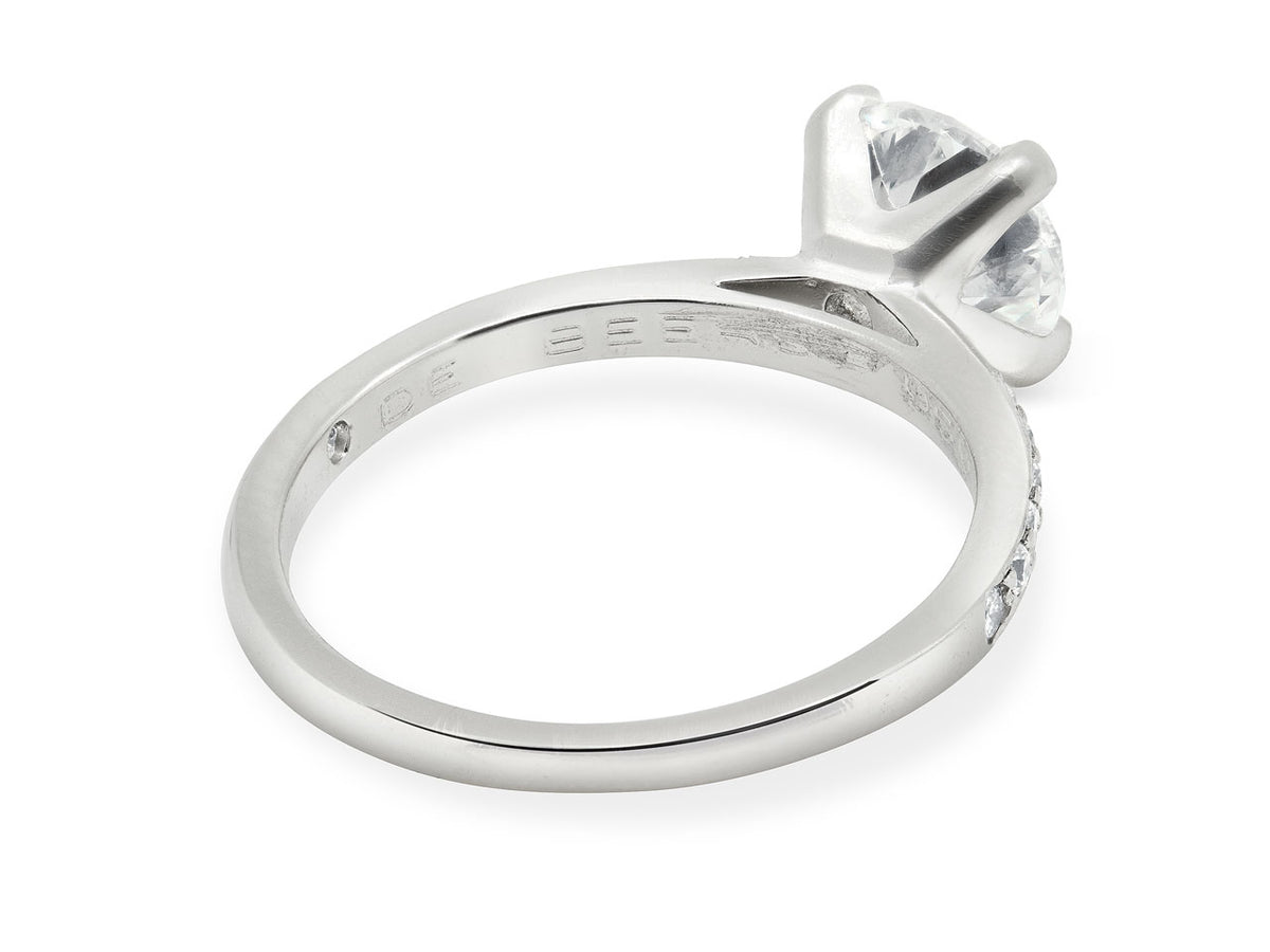 Platinum diamond solitaire ring viewed from the side