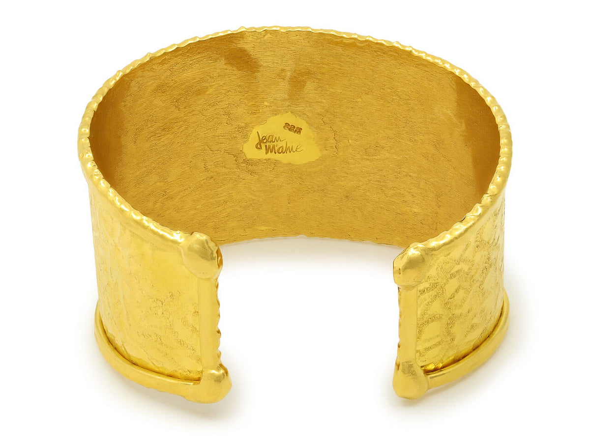 Textured 22K gold cuff bracelet with raised borders