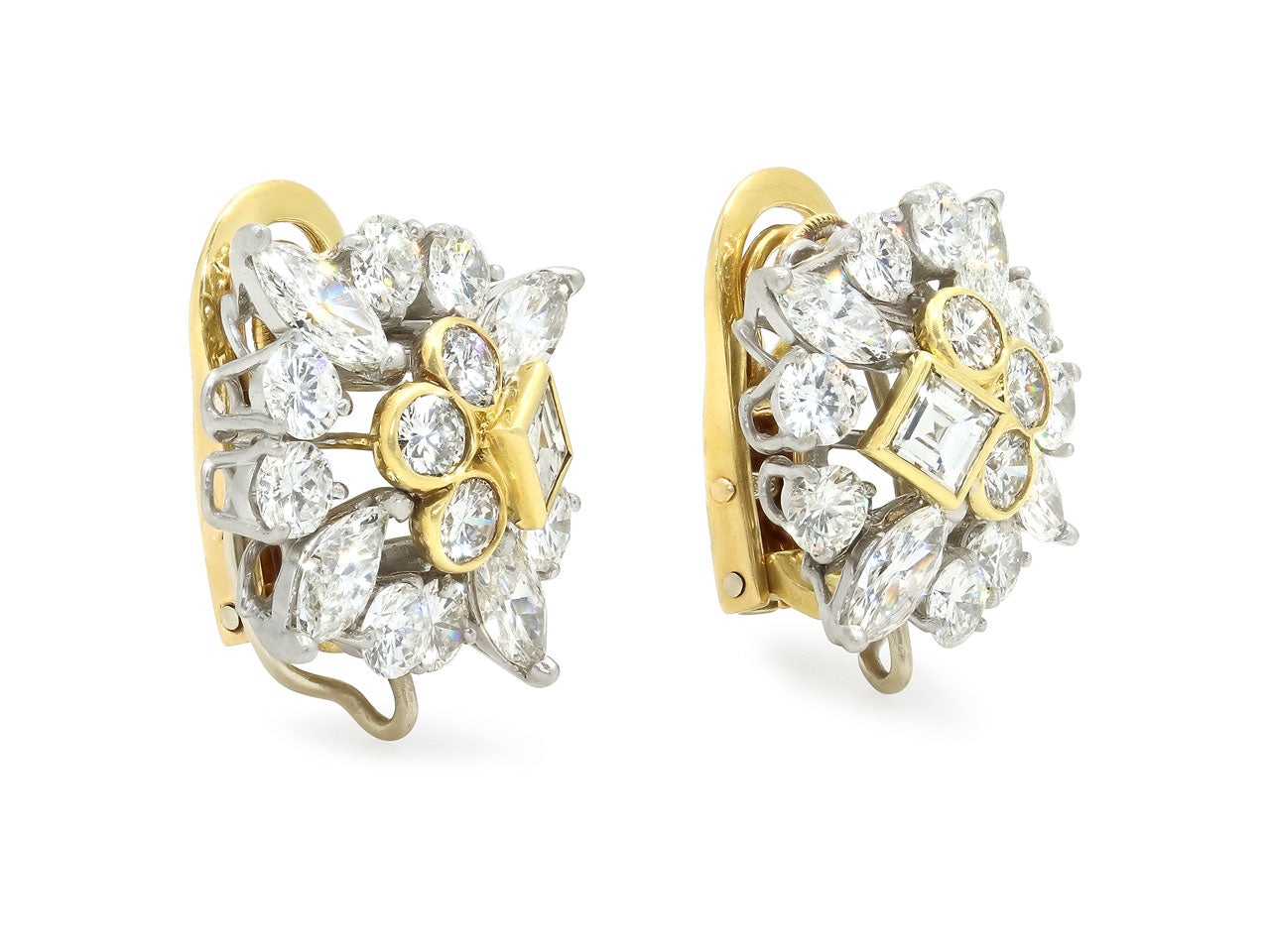 Diamond Cluster Ear Clips in 18K Gold, French