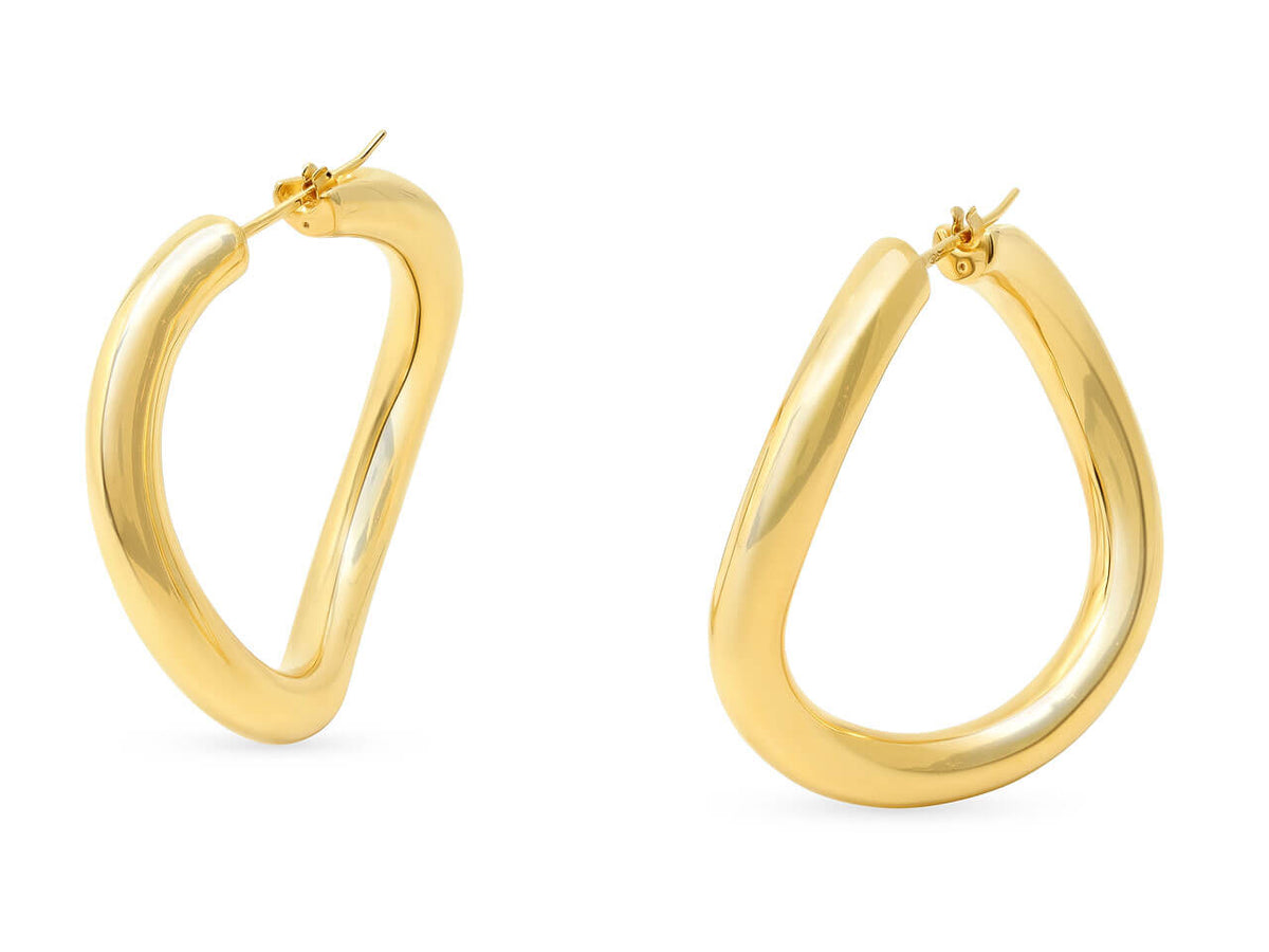 Pair of polished 18K gold curved hoop earrings