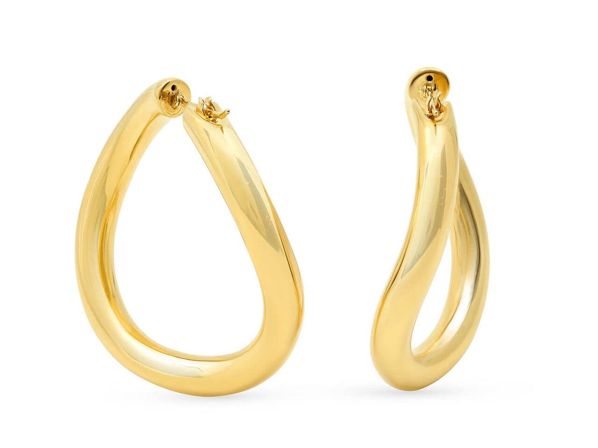 Polished 18K gold curved hoop earrings with undulating tubes