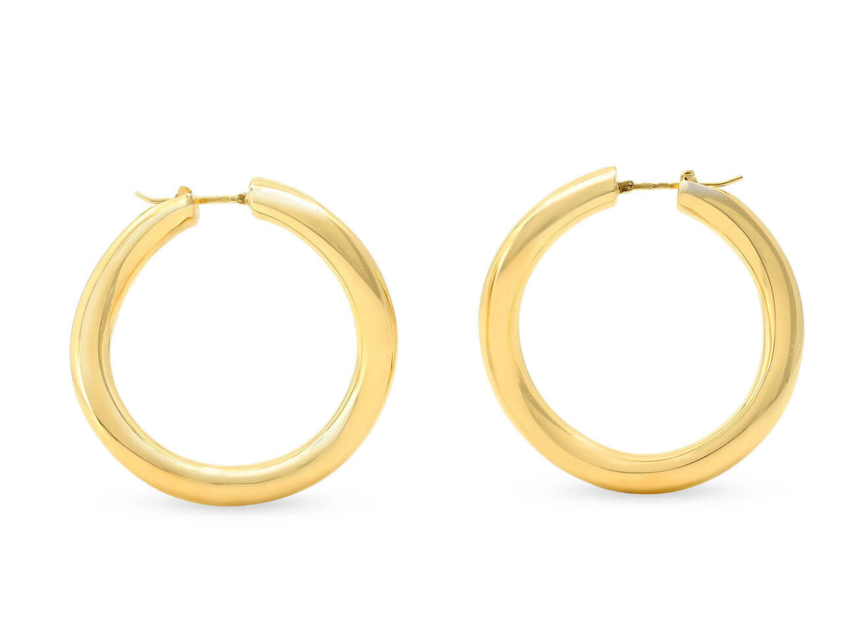 Pair of polished 18K gold curved hoop earrings