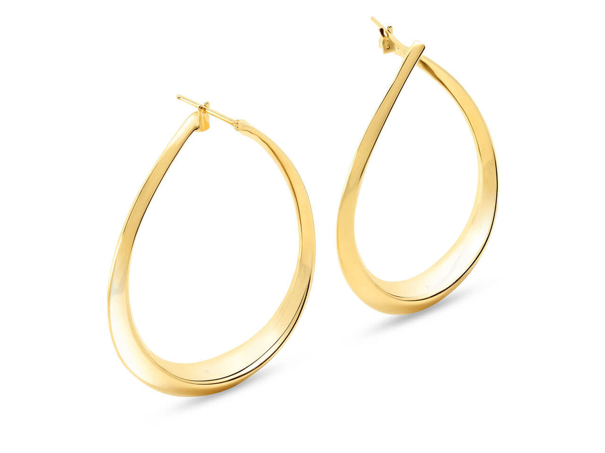 Italian 18K yellow gold teardrop earrings with raised edges