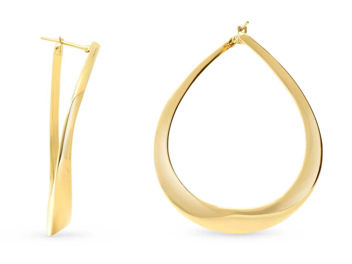 Italian 18K gold teardrop earrings with raised edges
