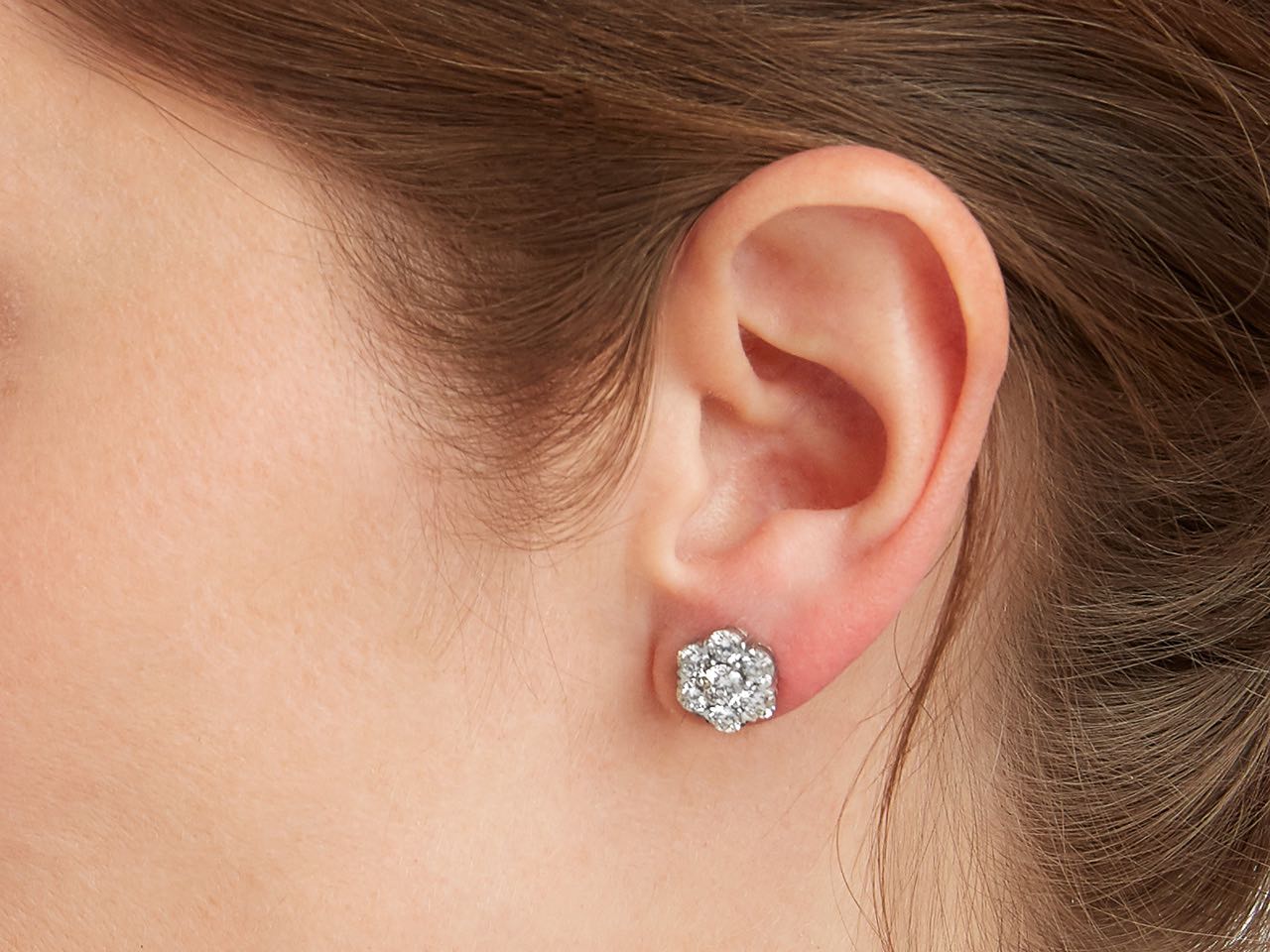 Beladora 'Bespoke' Floral Diamond Cluster Earrings in 18K White Gold