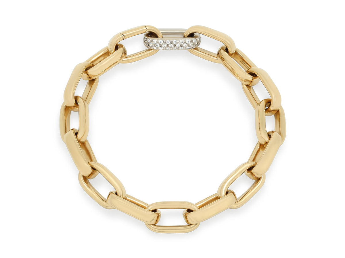 18K gold oval link bracelet with diamond accent