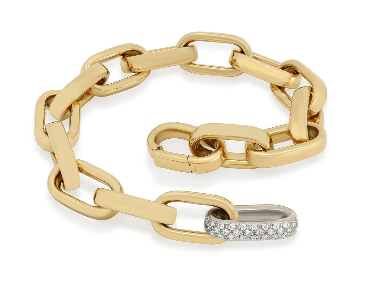 18K gold link bracelet with diamond accented white gold link