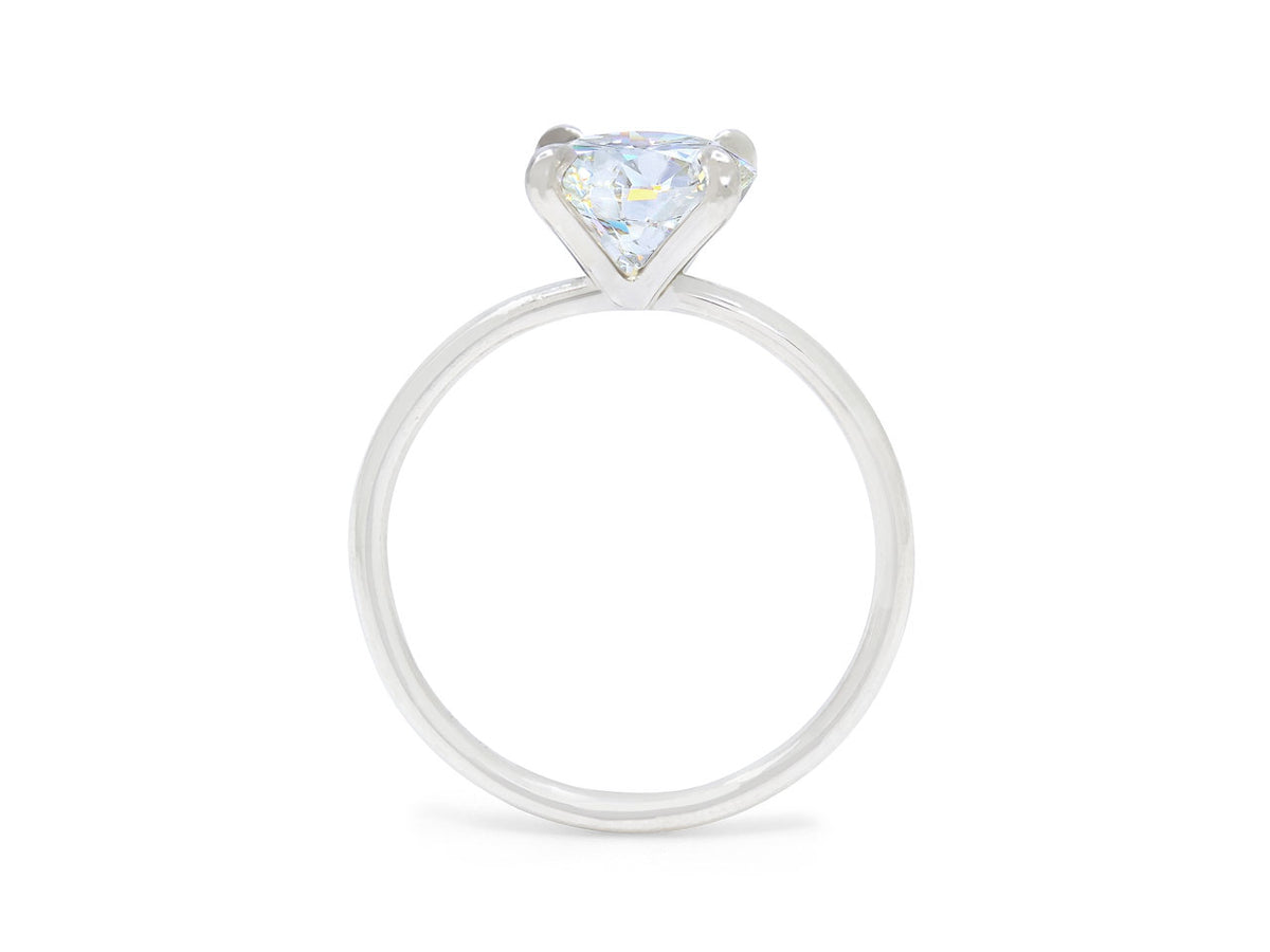 Side view of a round diamond ring with platinum band