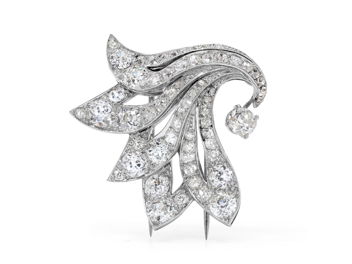Diamond Art Deco brooch with five swirling leaf motifs
