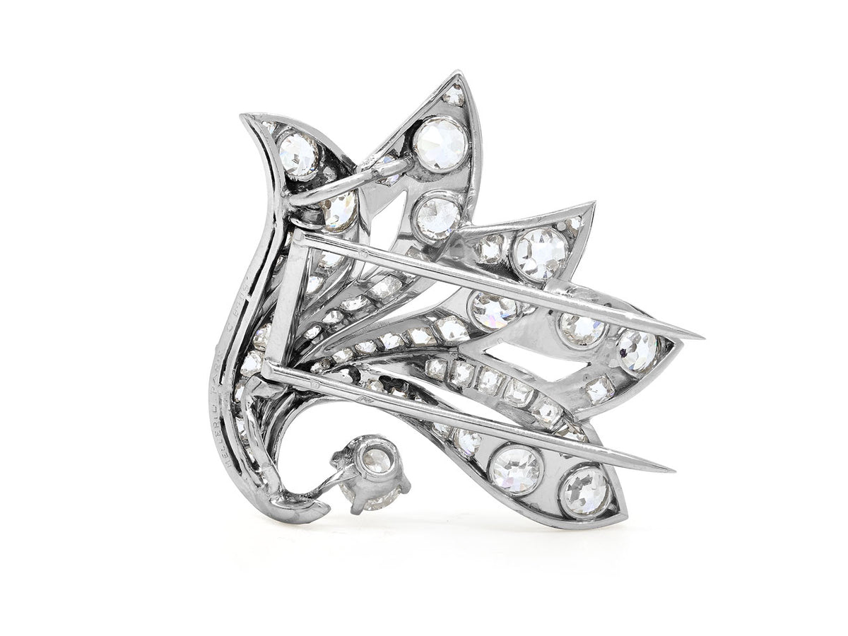 Platinum diamond leaf brooch with pin mechanism