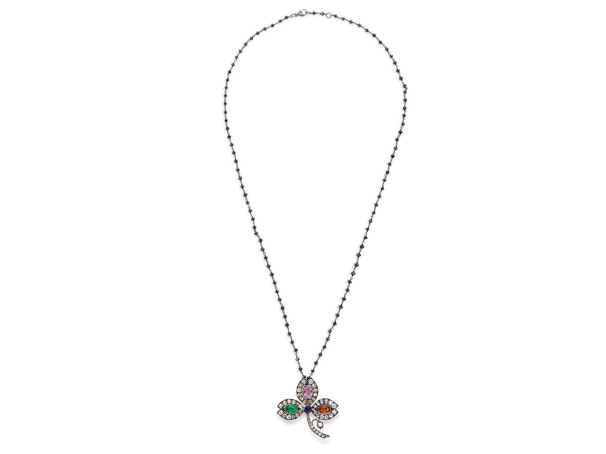 Clover brooch necklace with colorful gemstones