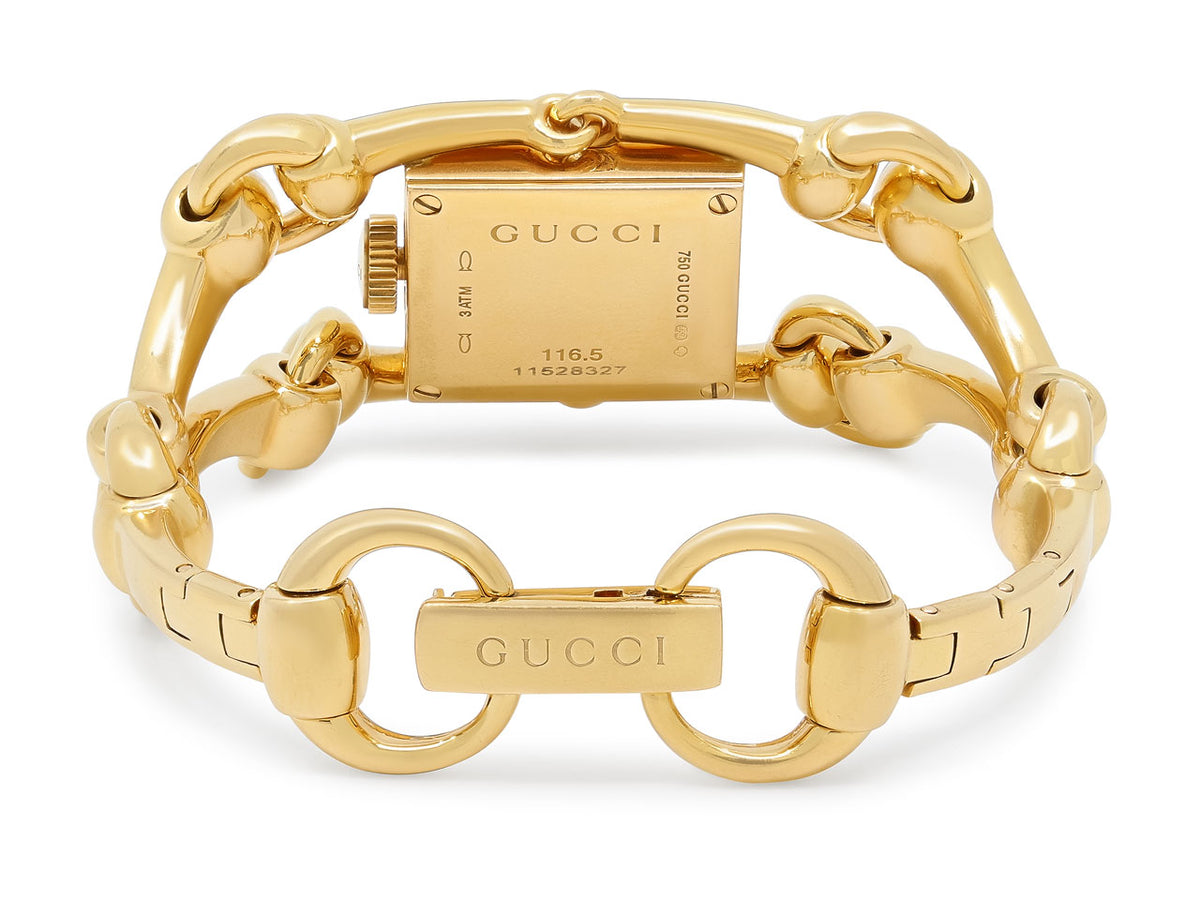 Gucci 18K gold horsebit watch bracelet and clasp