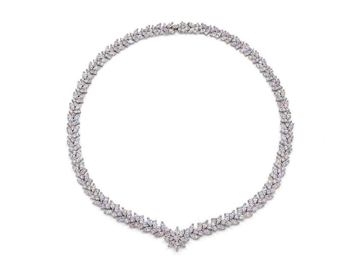 18K white gold diamond floral necklace