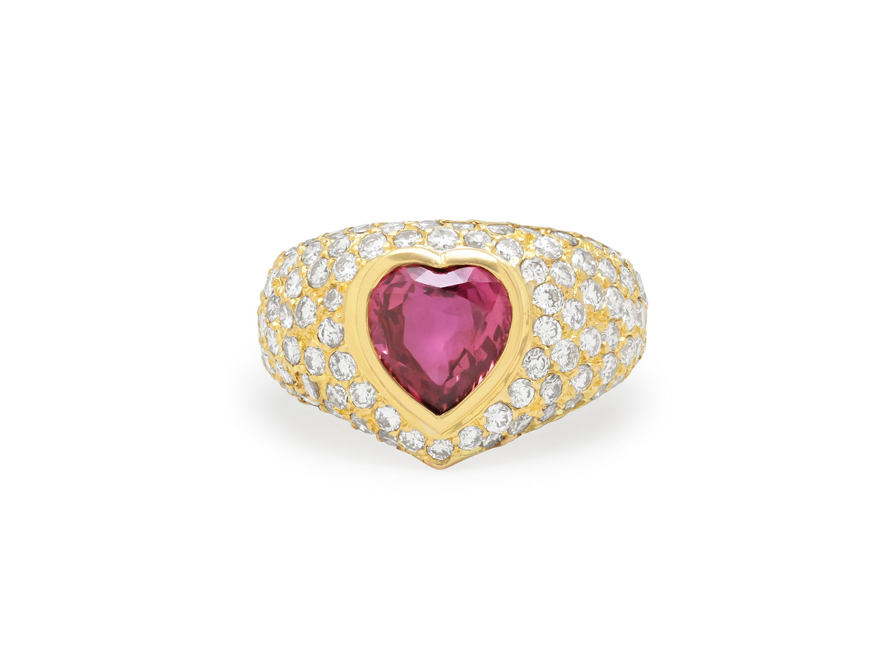 Heart-Shaped Ruby and Diamond Ring in 18K Gold