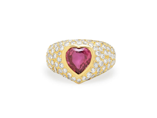 Heart-Shaped Ruby and Diamond Ring in 18K Gold