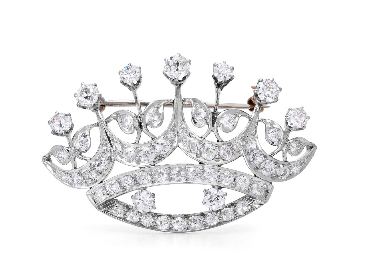 Antique Edwardian Diamond Crown Brooch in 14K Gold