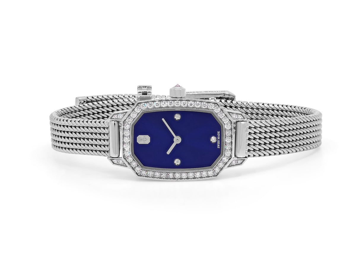 Harry Winston diamond watch in white gold with blue dial