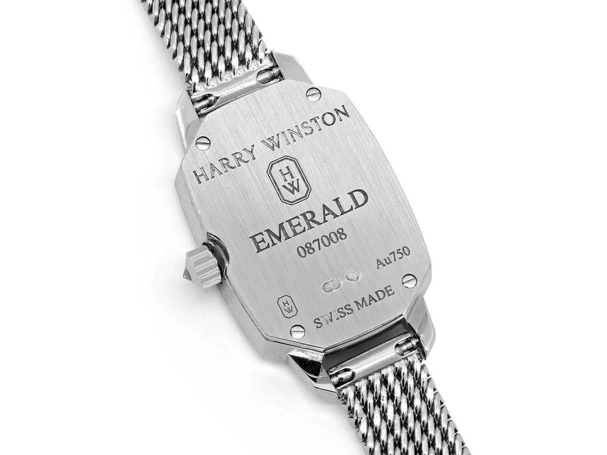 Harry Winston Emerald watch caseback with Milanese bracelet