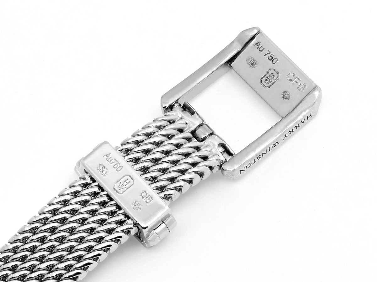 White gold Milanese watch bracelet clasp with hallmarks