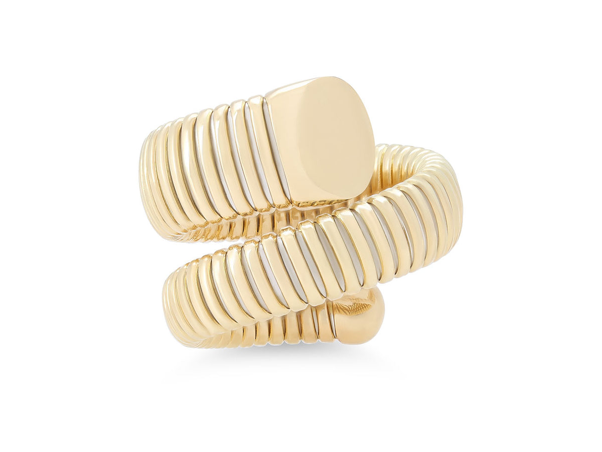 18K yellow gold bypass tubogas snake ring