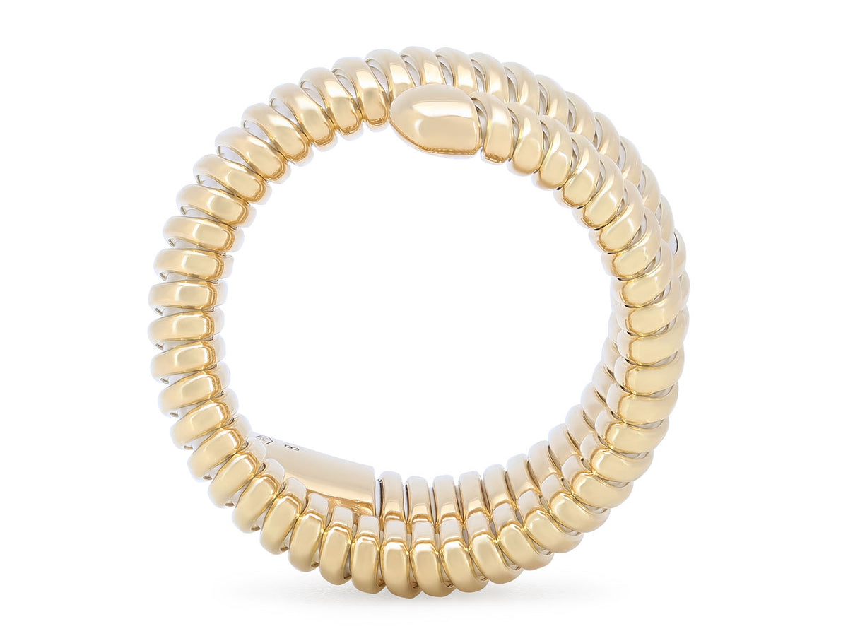 18K yellow gold tubogas snake ring with bypass design