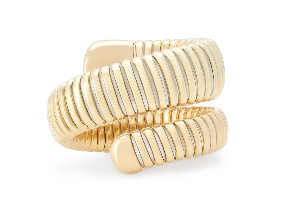 18K yellow gold bypass tubogas snake ring