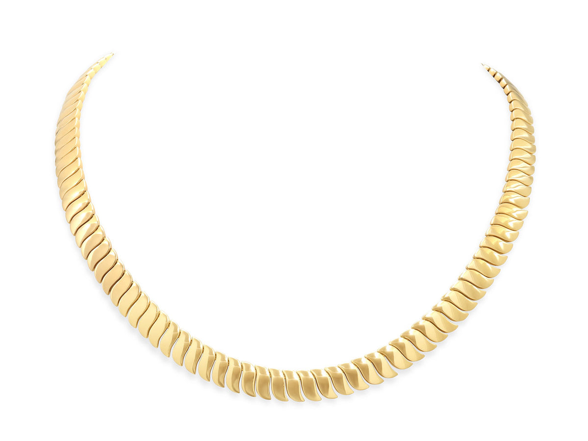 18K gold flexible wave link necklace