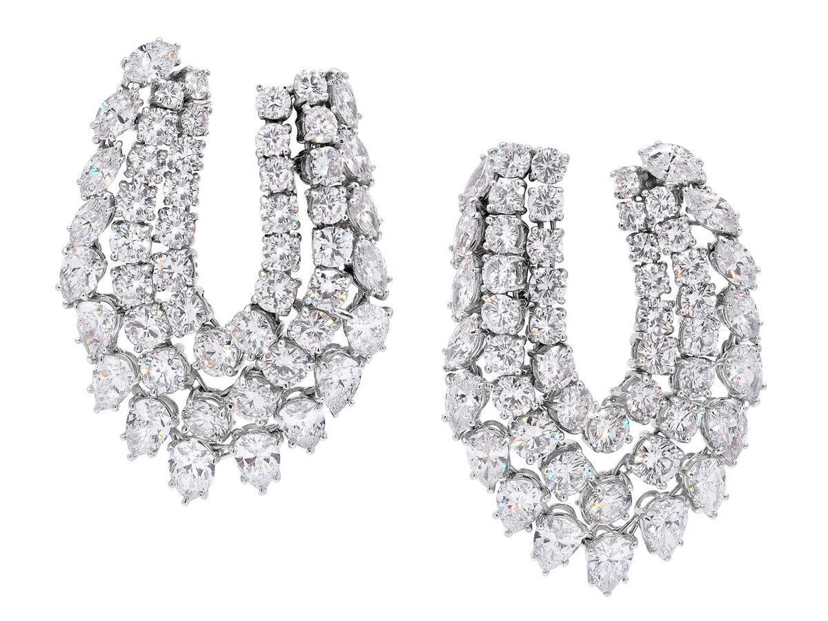Platinum diamond hoop earrings with marquise accents