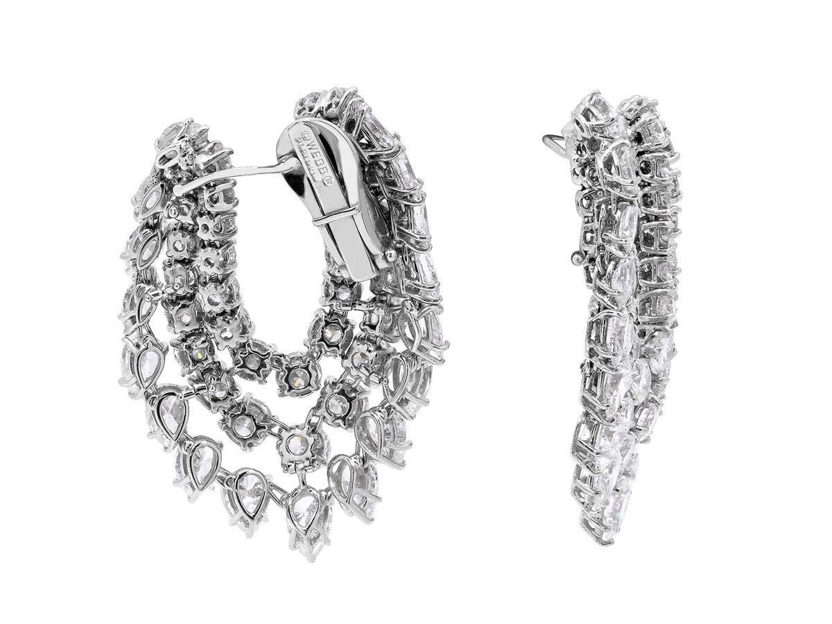 Platinum diamond elongated hoop earrings