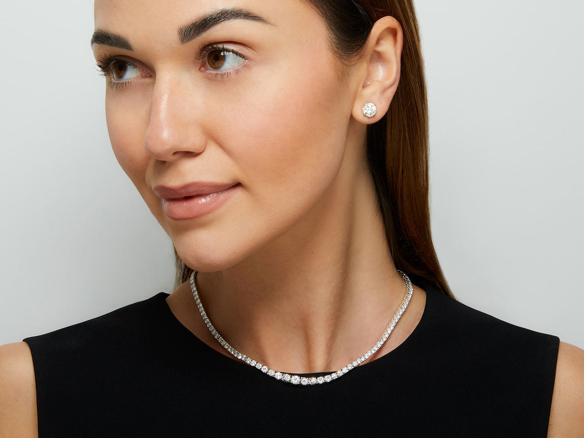 Woman wearing a graduated diamond necklace