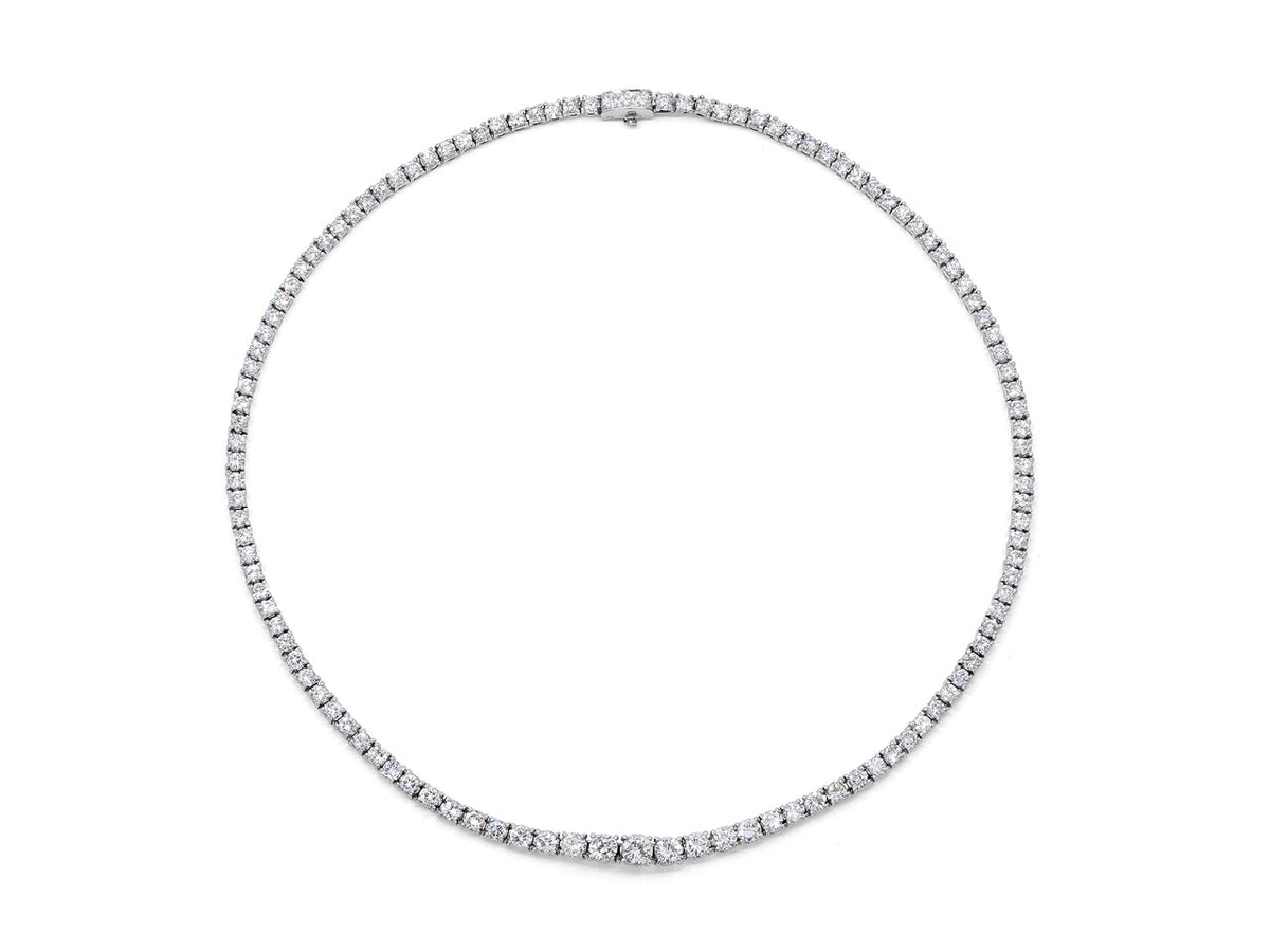 Platinum diamond necklace with graduated round cut stones