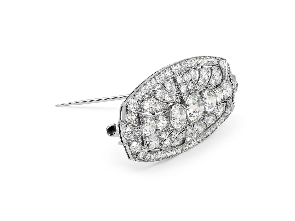 Platinum geometric brooch with old European cut diamonds