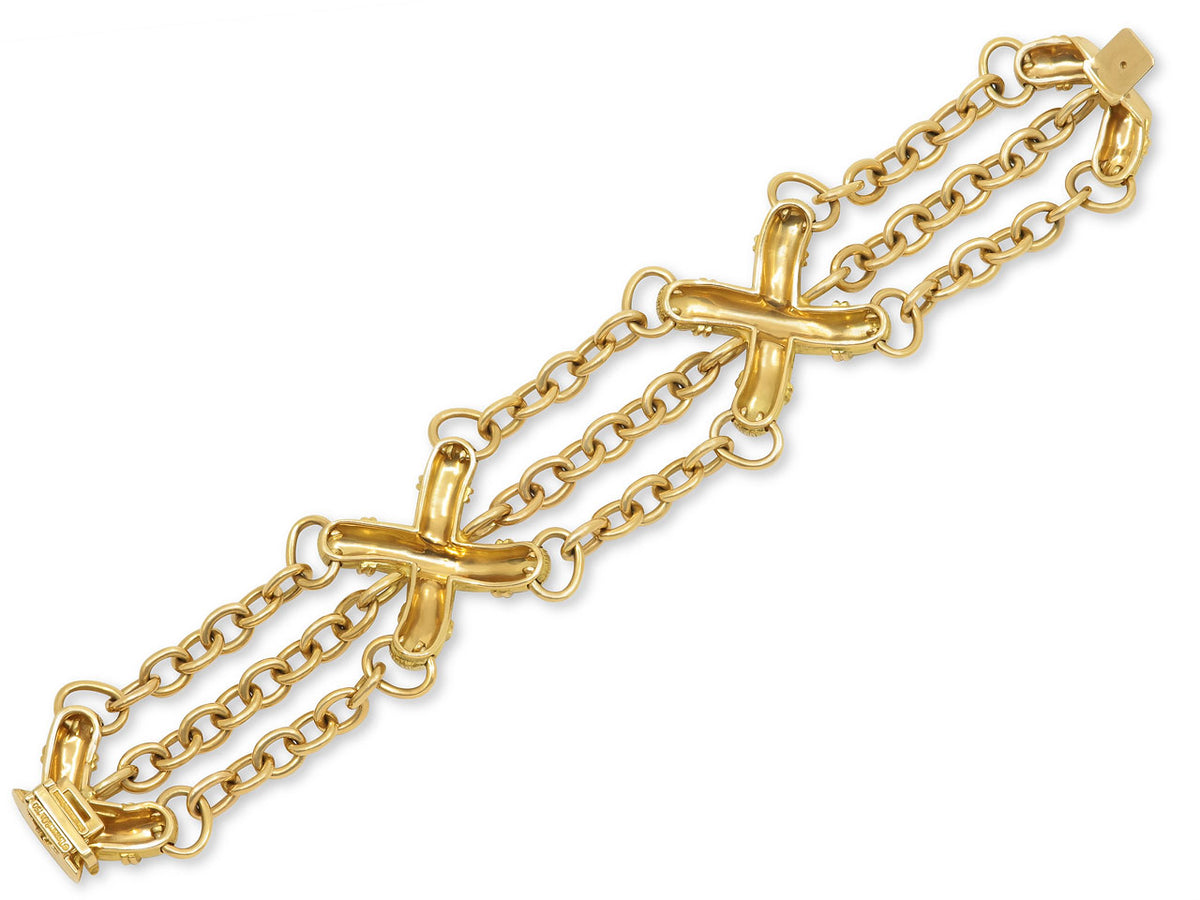 18k yellow gold triple strand X link bracelet