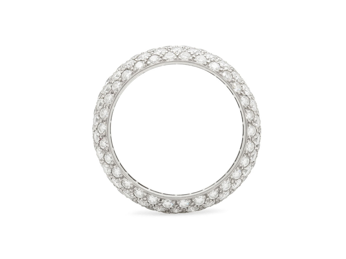 Platinum diamond band ring with five rows of pave set diamonds