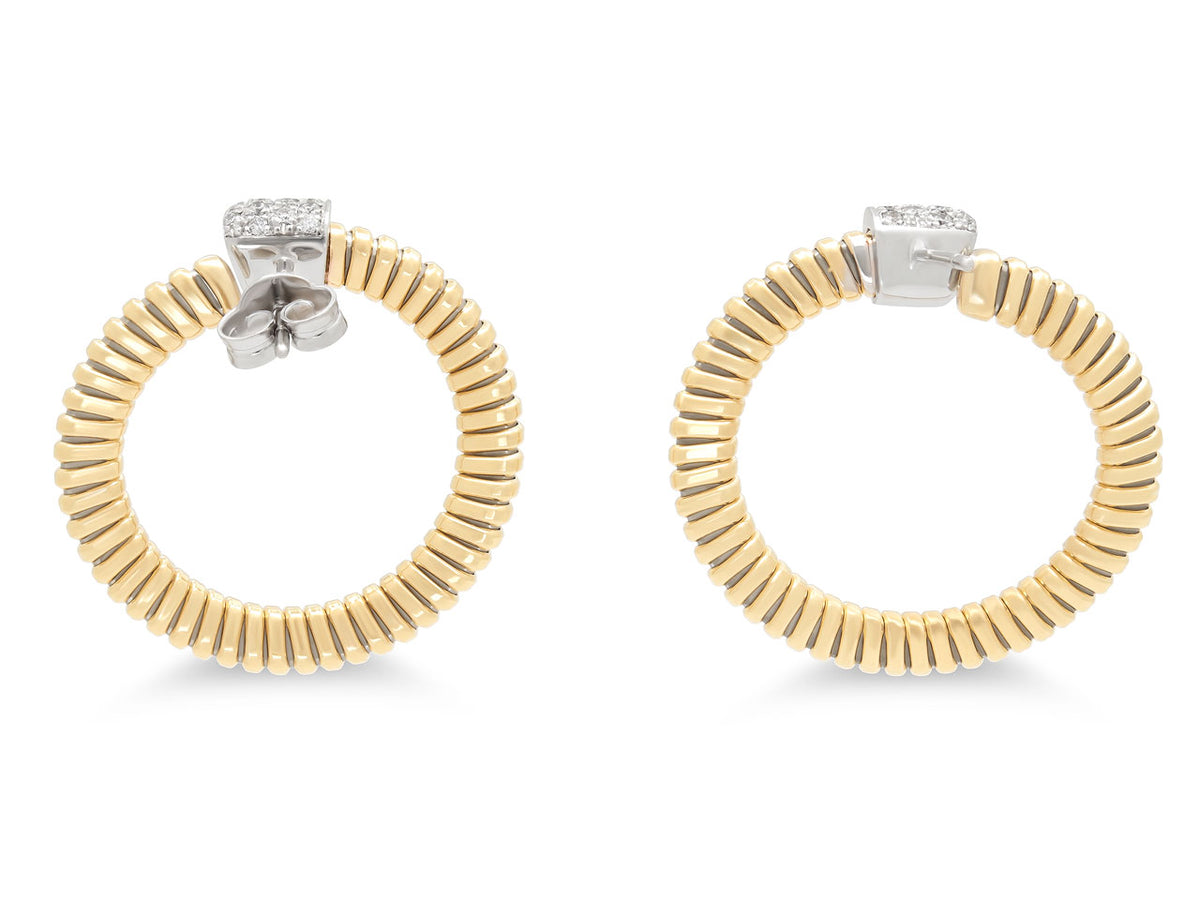 18k yellow gold tubogas hoop earrings with diamond set white gold tops