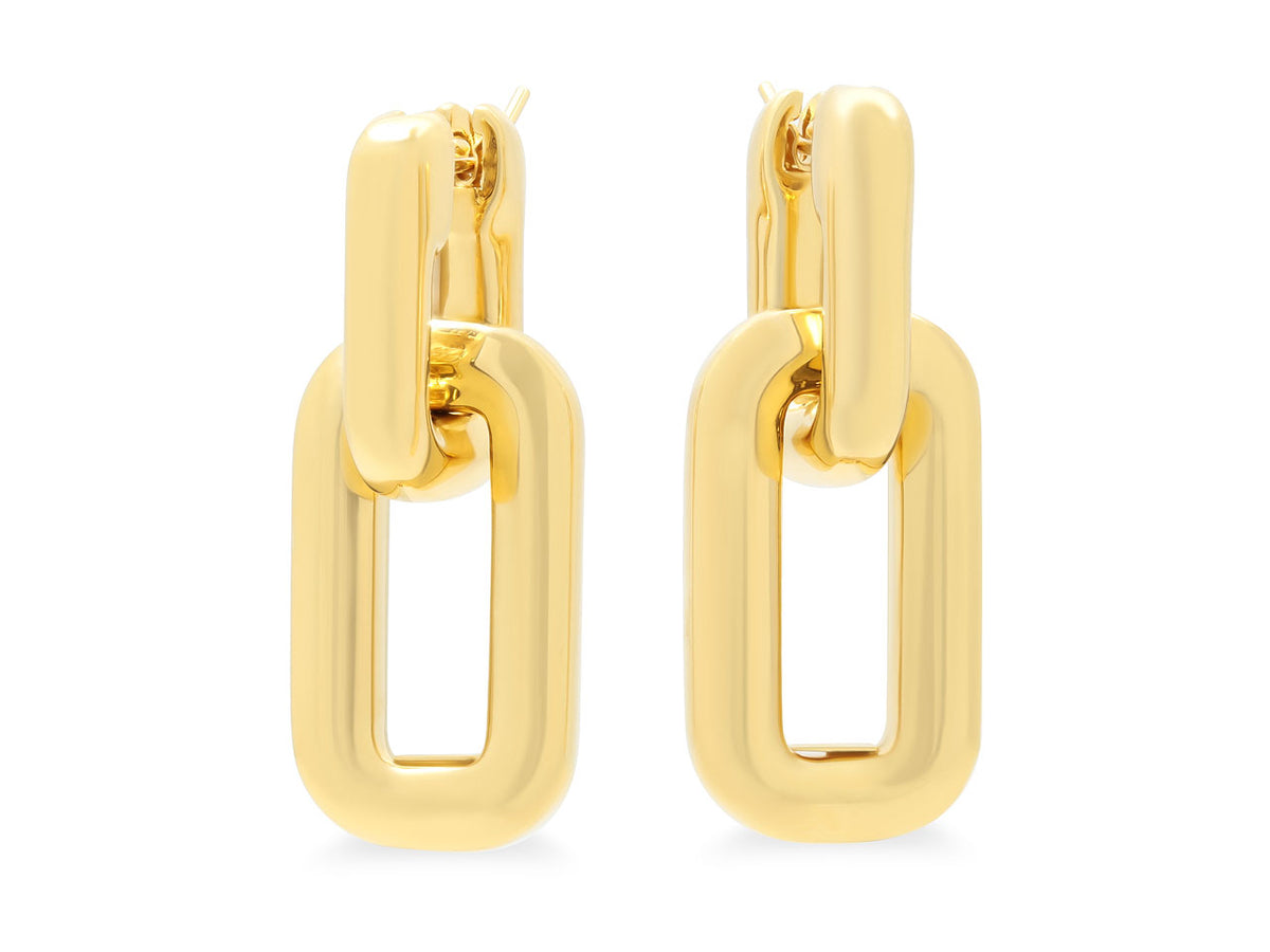 Pair of polished 18k yellow gold rectangular link earrings