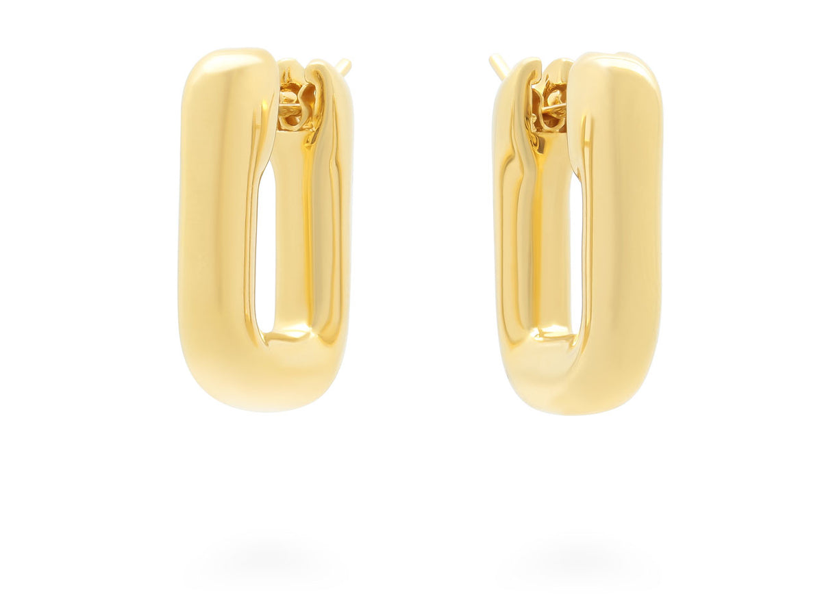 Pair of polished 18k yellow gold rectangular link earrings