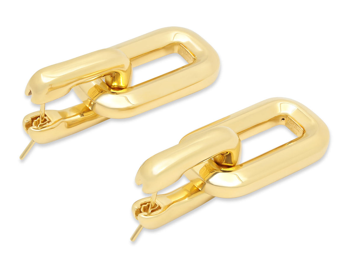 Pair of polished 18k yellow gold rectangular link earrings
