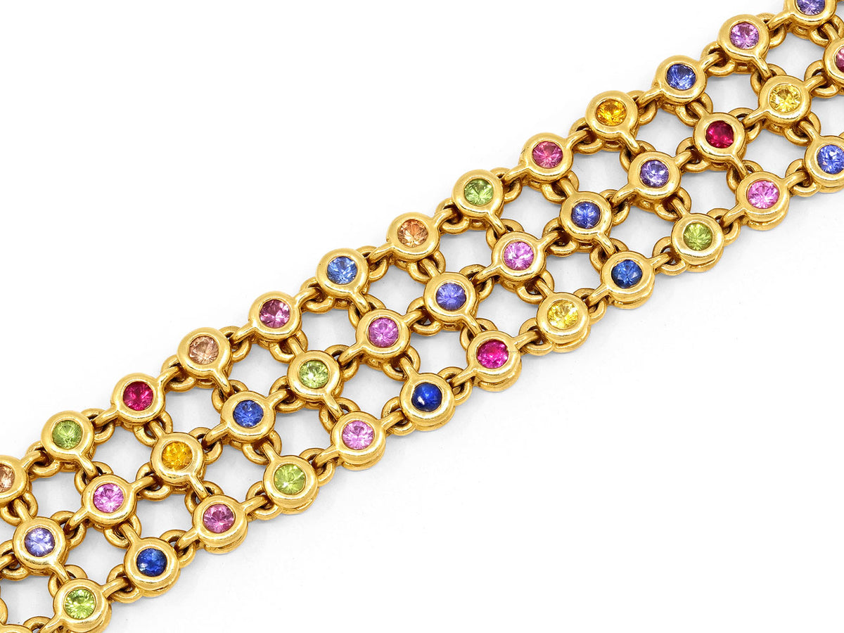 18K gold bracelet with multicolored sapphire ruby and diamond links