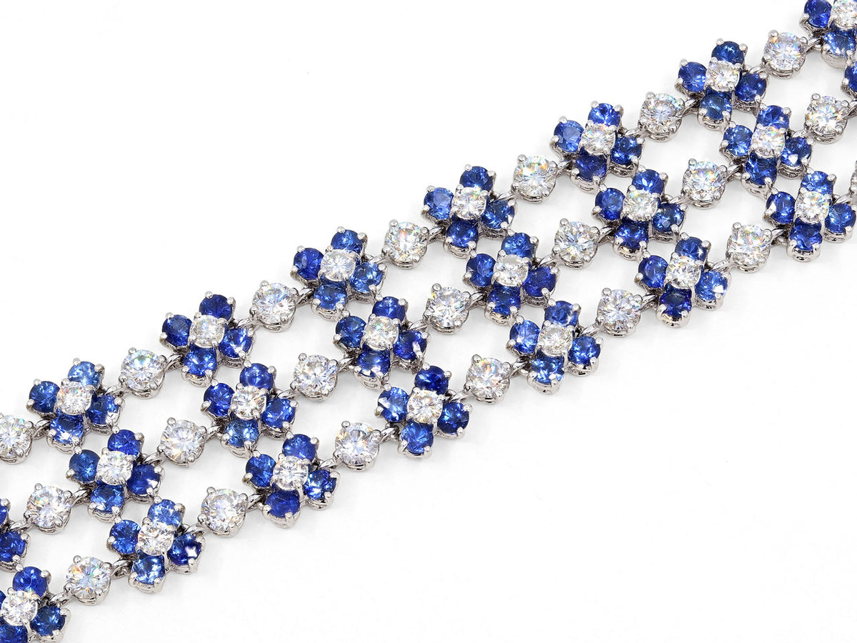Sapphire and diamond floral bracelet in white gold