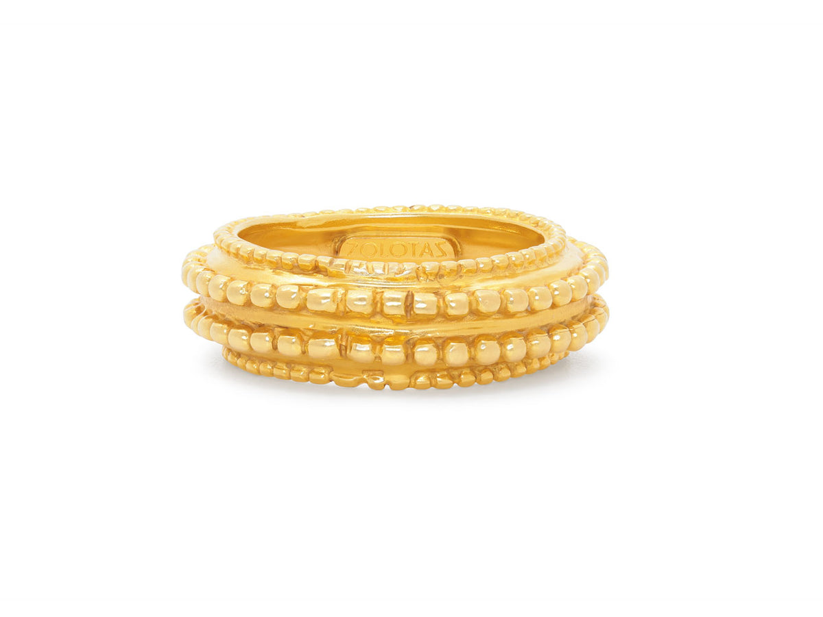 22K yellow gold domed ring with layered beaded rows