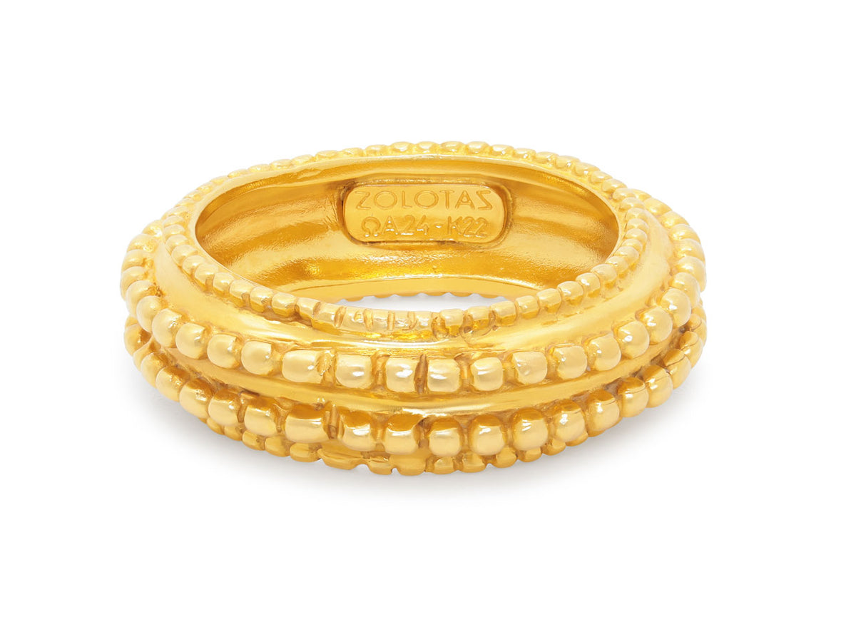 22K yellow gold ring with two rows of beaded detailing
