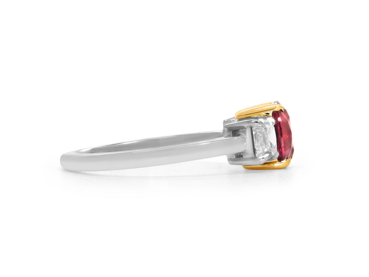 Beladora 'Bespoke' Three Stone Red Spinel and Diamond Ring, in Platinum