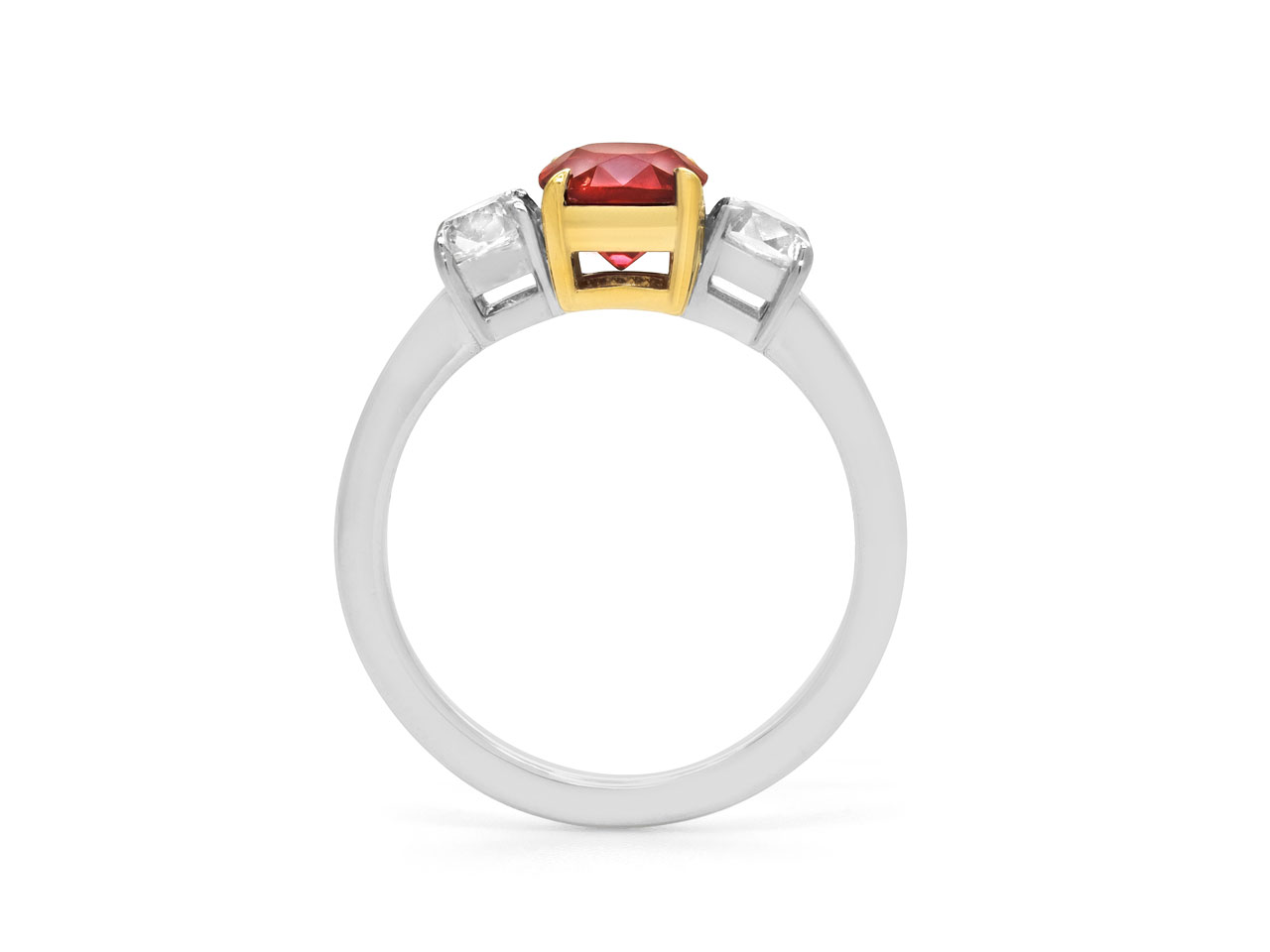 Beladora 'Bespoke' Three Stone Red Spinel and Diamond Ring, in Platinum