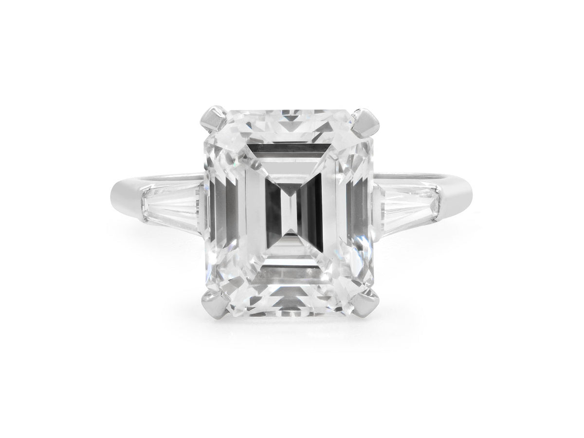 Emerald cut diamond ring with tapered baguette diamonds